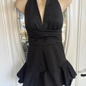 SHEIN Black Backless Halter Dress